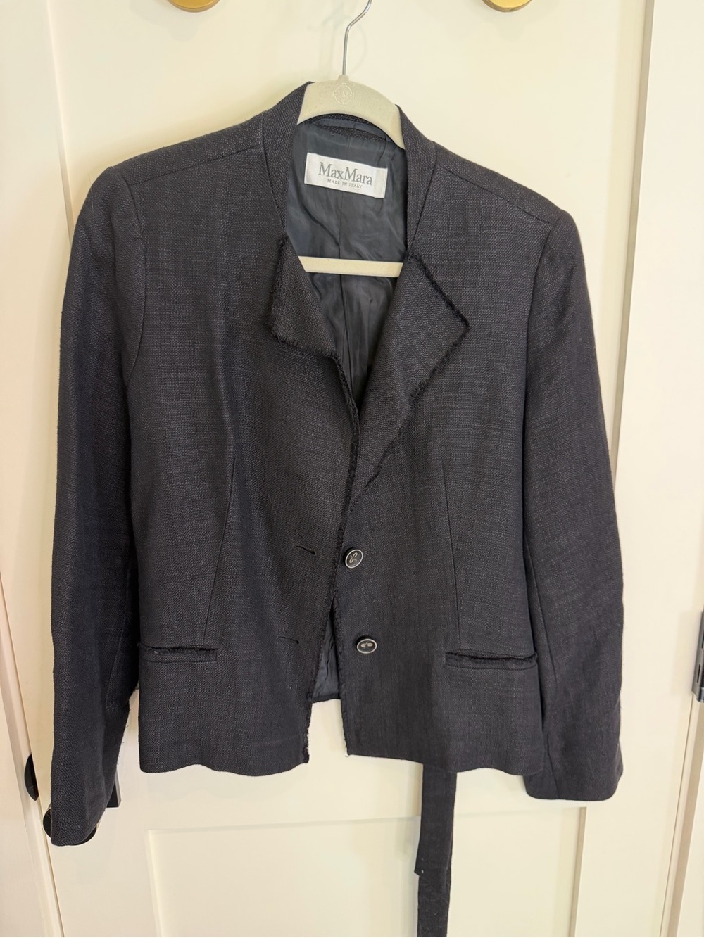 MaxMara black linen blend Women's belted Blazer